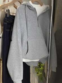 SHEIN 女士休闲连帽半拉链宽松运动衫毕业、返校、毕业、女士教师、返校套头衫秋季