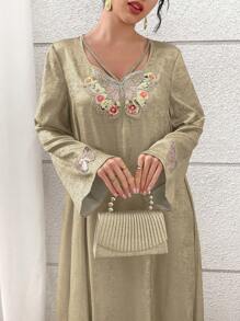 Yasmyna Vestido de estilo árabe para mujer con mangas con mariposa de lentejuelas