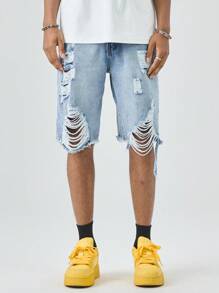 Manfinity EMRG Quần short denim rách thời trang nam - Rửa nhẹ - Xem 3
