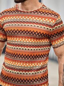 Manfinity BRENVOR 男士 T 恤 合身 圆领 袖子 基本款 T 恤 休闲 夏季 - 橘色 - 查看 4