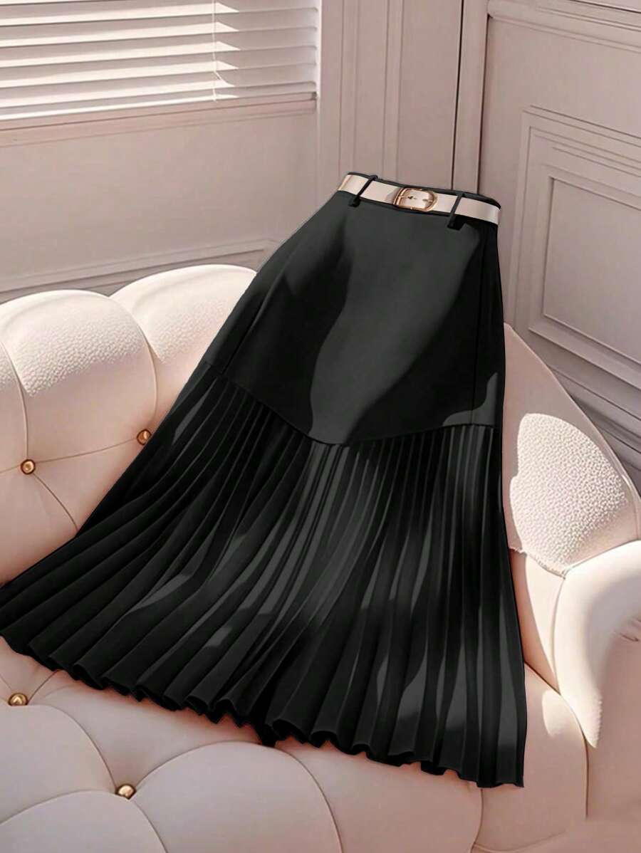 GlowEve Women Elegant Ruched Asymmetric Hem Romantic Skirt Fall Cloth For Women - Black - View 1