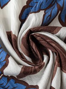 SHEIN LUNE Đầm đi biển họa tiết cây cọ cổ chữ V tay ngắn thường ngày cho nữ cỡ lớn, trang phục đi biển mùa hè Boho, váy nghỉ lễ bằng vải lanh cho nữ, quần áo công sở thường ngày thoải mái, vừa vặn, thư giãn, rộng rãi, phong cách thường ngày - Cà phê nâu - Xem 3