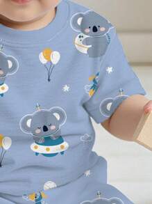 SHEIN 男童休闲卡通图案宽松家居服套装，适合夏季 - 彩色 - 查看 3