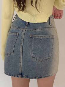 DAZY Light-Colored Washed Gradient Elastic Slim-Fit Denim Mini Skirt, Summer Jeans Skirt - Light Wash - View 2