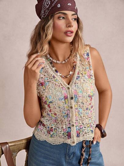 Freevana Plus Size Sleeveless Front Button Knitted Top Cute Tops Women Summer,Vacation Outfits Woman,Beach