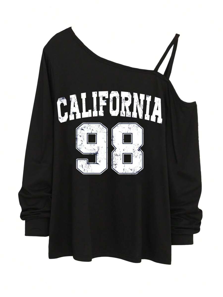 SHEIN Essnce 休闲简约黑色字母印花大码女式无袖背心，适合春、夏、秋季