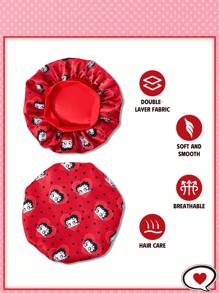Betty Boop x SHEIN Bonnet de sommeil double couche satiné, à large bord, doux et confortable, avec motif à pois, convenant pour le port quotidien à la maison et le sommeil, rouge