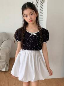 DAZY Chân váy xòe dáng suông, màu trơn, cạp chun, kiểu dáng thường ngày cho bé gái tuổi teen, thích hợp cho mùa hè và năm học mới. - trắng - Xem 3