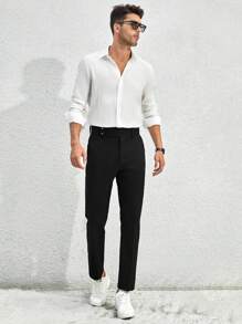 Manfinity VCAY Men Solid Slant Pocket Suit Trousers - Black - View 4