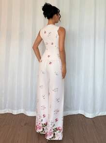 Elenzga 2 件套女式花卉印花单扣背心和裤子套装，随机印花