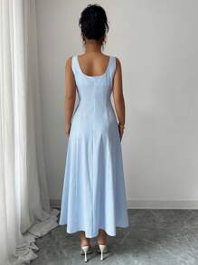 Elenzga 女士条纹方领无袖长裙 - 藍白色 - 查看 2