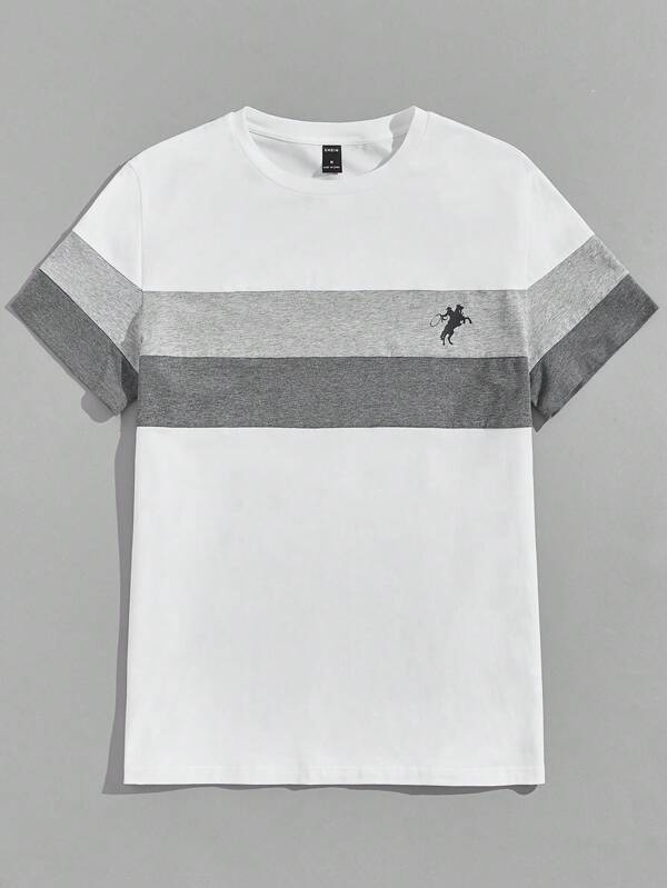 HIMLAND Men T-Shirts Fit Crew Neck Short Sleeve Colorblock Casual Husband Summer Knit Top Tee