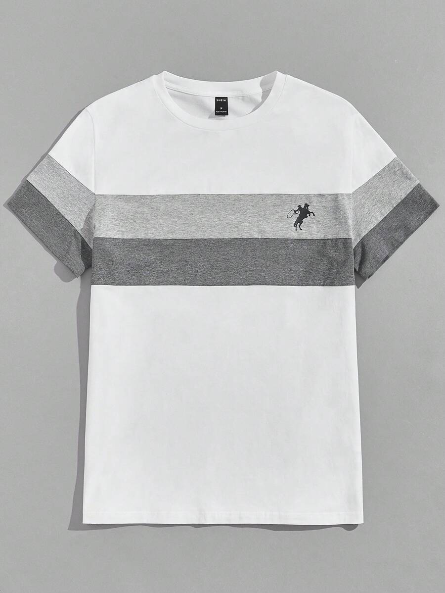 Manfinity VCAY Men Cotton Horseman Print Colour Block Tee - Multicolor - View 1