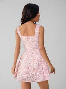 SHEIN PETITE 女式无袖纯色白色夏季中长连衣裙，简约休闲，适合日常穿着 - 粉色 - 查看 2