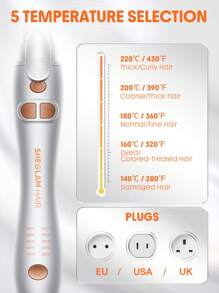 SHEGLAM HAIR Rotating Curling Iron,Automatic Ceramic Curling Iron,Home Button,Auto Curler,Spinning Wand For Long-Lasting Waves,Dual Voltage,Curly Hair Products,Hair Curling Irons,PTC 60s Fast Heating,5 Temp Selection,Smart Timer,Home Button For Quick Reset,Water-Based Ceramic Coating-Even Heat For Uniform Styling For Long Hair Birthday Gift Pink Vibe Makeup Party Beach Travel Camping School Campus Festivals Rose Present Girl Charm Best Women's Day Love Yourself Spring Hair Care - Silver - View 8