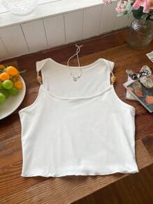 Comfortcana Blusa blanca de punto elástica y ajustada con cuentas y espalda descubierta, ideal para el verano, vacaciones en la playa, graduación y festivales de música - Blanco - Ver 4