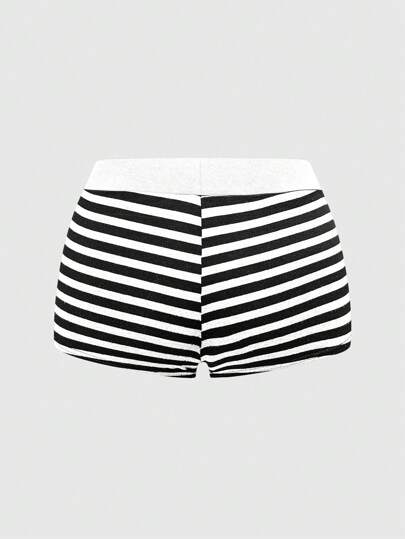 Fairycore Plus Size American Black & Gray Striped Snap Button Triangular Boyshorts