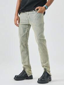 Chillumni 男士纯色休闲牛仔裤 - 中等水洗藍 - 查看 7