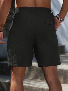 OTTIMOZO 男士休闲抽绳腰纹理面料短裤带口袋，夏季男士黑色短裤男士抽绳短裤男士夏季短裤男士黑色短裤 - 黑色 - 查看 2