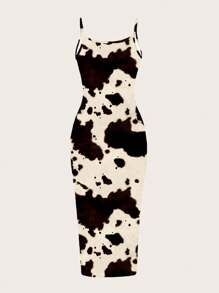 SHEIN EZwear 休闲紧身吊带长裙，适合夏季、音乐节、牛仔印花、西部风情 - 彩色 - 查看 2