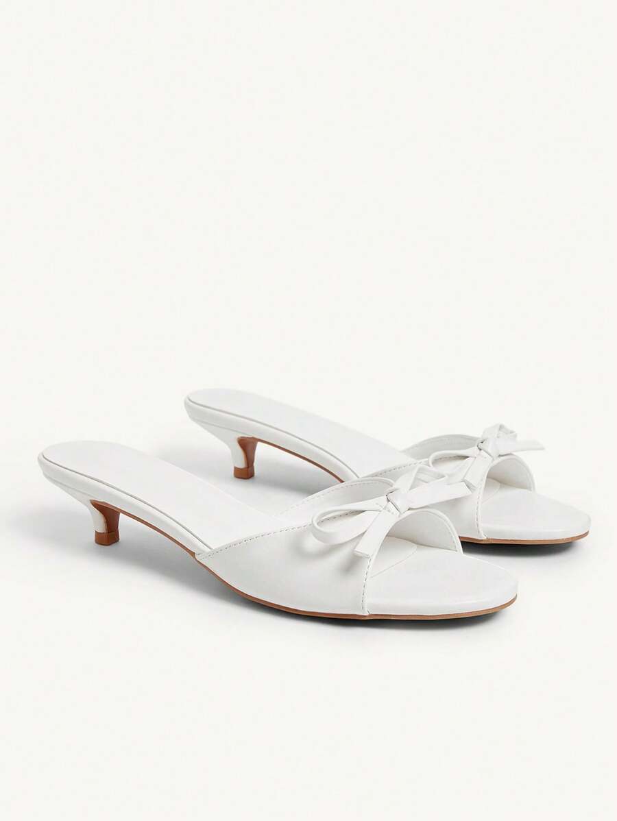 CUCCOO CHICEST Women's 3.5cm Heel Height Round Toe Cute Fashion Slip-On Mules Sandals, White PU For Christmas - White - View 1