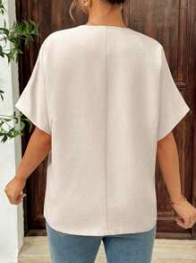 SHEIN 孕妇V领蝙蝠袖短袖休闲衬衫，夏季