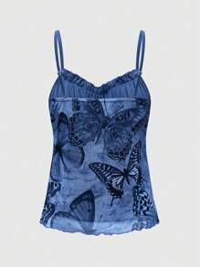 ROMWE Fairycore Plus Size Vintage Distressed Butterfly Print Camisole - Blue - View 2