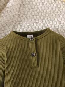 SHEIN Vintaside Kids 春秋純色肋條3件裝爬服,適用於嬰兒男寶寶 - 彩色 - 查看 6