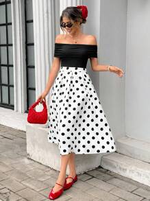 Pariaura Fransk elegant prickig topp och klänning med bara axlar för kvinnor - Multifärgad - Visa 3