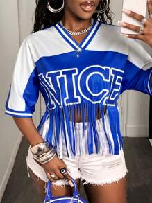 BamGleam Blue Cool Casual Fringe T-Shirt - Blue - View 7