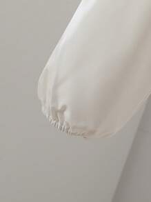 SHEIN 彼得潘领蕾丝边时尚宽松长袖白色衬衫上衣，休闲时尚春秋 - 白色 - 查看 5