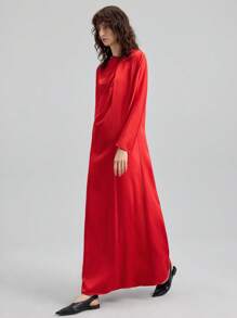 Ontre 2025 New Elegant & Stylish Women's Long Sleeve Asymmetric A-Line Midi Dress, Red, Minimalist Design, Suitable For Party, Date, Valentine's Day