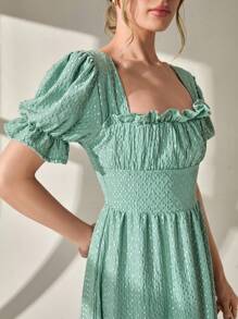 CLARA VERO Vestido de mangas cortas con cuello cuadrado, bordado de ojetes, en un estilo romántico y bohemio de verano para mujeres