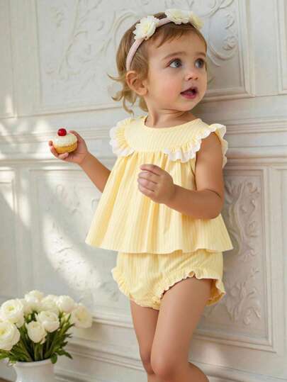 Souflis Souflis 2pcs/Set Girls Woven Sleeveless Dress With Allover Floral Print & Elastic Waist Sports Shorts, Comfortable Casual Outdoor Outfit, Suitable For Spring & Autumn