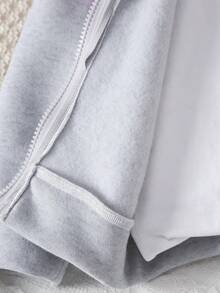 2pcs Young Girl Contrast Patchwork Hooded Zip Up Sweatshirt And Drawstring Jogger Pants Set, Outdoor Casual For Autumn/Winter Fall - Multicolor - View 4