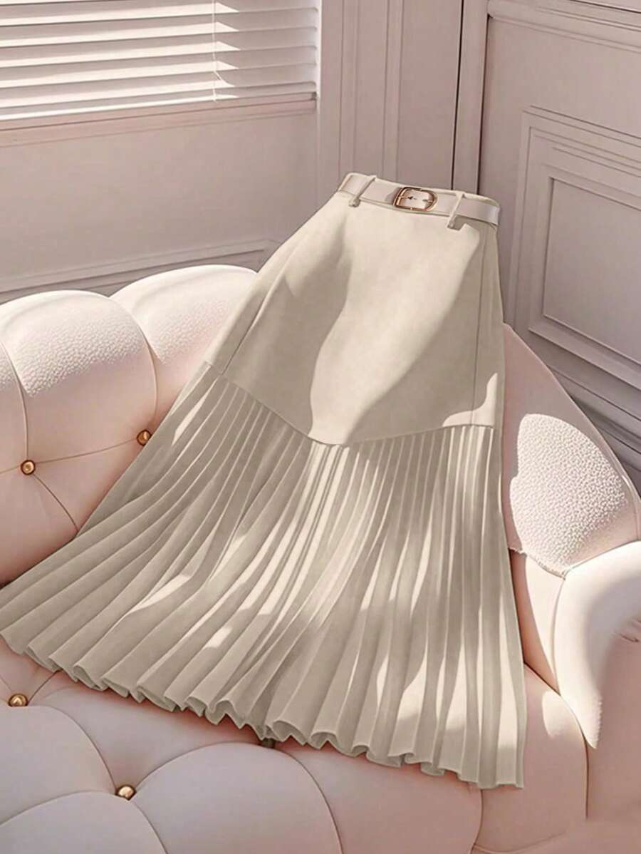 GlowEve Women's Elegant Ruched Asymmetrical Hem Romantic Skirt Fall Cloth For Women - Apricot - View 1