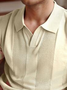 Manfinity Homme 男士纯色 Polo 领短袖休闲针织上衣粉色毛衣男士修身 - 杏色 - 查看 6