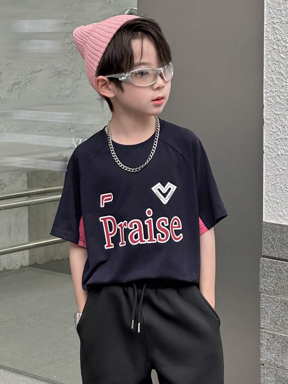 Tween Boy Contrast Color Print Crew Neck Short Sleeve Knit T-Shirt, Summer, Back To School Clothes