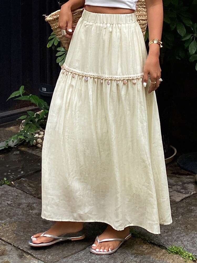 Contrast Color Fringe & Sequin Elastic Waist Women's A-Line Skirt