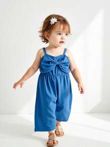 SHEIN Playful Pals Mono de verano informal para bebé niña con diseño de mariposa y tirantes de unicolor - Azul - Ver 1