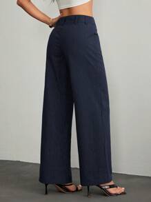 SHEIN PETITE Women's Casual Fashionable Summer Vacation Striped Print Pocket Loose Pants For Daily Wear - Navy Blue - View 11