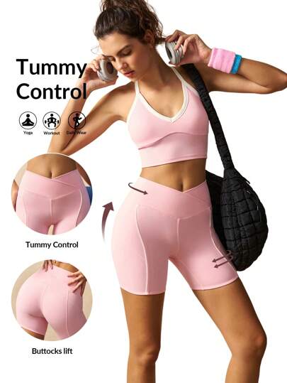 VARSIVA 女士纯色运动健身短裤，夏季时尚，骑行短裤