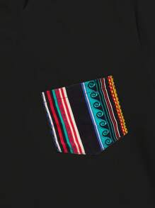 Manfinity VCAY Men Striped & Geo Print Tee & Drawstring Waist Shorts - Black - View 3