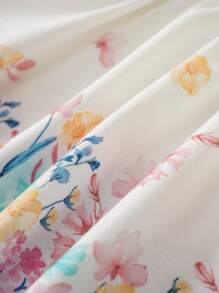 Joliand Joliand 1 buc. Tricou elegant pentru fete tinere, urban, drăguț, roz, floral, alb, cu guler rotund, cu volane, tricotat, potrivit pentru casual, zilnic, ieșiri, petreceri, nunți, picnic, vară