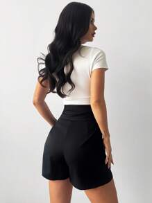 Firerie Women's Elegant Commuter & Casual Black Super High Waisted Shorts, Beach Outfits, Airport Fashion, Pants - Black - View 2