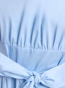 Nöista Light Blue Halter-Neck Maxi Dress With A Fitted Waist And Bow Belt. Flowing A-Line Silhouette. Back Features A Dramatic Ruffled Design And Open Detailing. . Elegant, Feminine, Chic, Airy, Sophisticated, Stylish, Comfortable, Versatile, Perfect For Summer Events And Evenings. - Blue - View 6