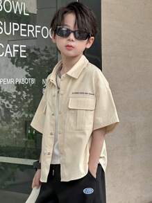 Dazy Kids 男童宽松休闲工装口袋衬衫 - 白色 - 查看 4