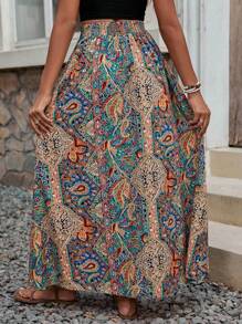 SHEIN PETITE Casual Vacation Leopard Print High Waist Side Slit Summer Women Skirt Fall Cloth For Women - Multicolor - View 2