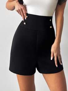 Firerie Women's Elegant Commuter & Casual Black Super High Waisted Shorts, Beach Outfits, Airport Fashion, Pants - Black - View 5