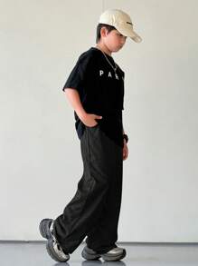 1 Piece Tween Boy Casual Sports College Straight Loose Gray Trousers Suitable For Back To School Suitable For Birthday Parties, Evening Parties, Performances, Weddings, Baptisms, Opening Ceremonies Daily Suitable For Daily Use Suitable For School Suitable For Travel Suitable For Sports Suitable For Spring And Summer Seasons Fall Winter